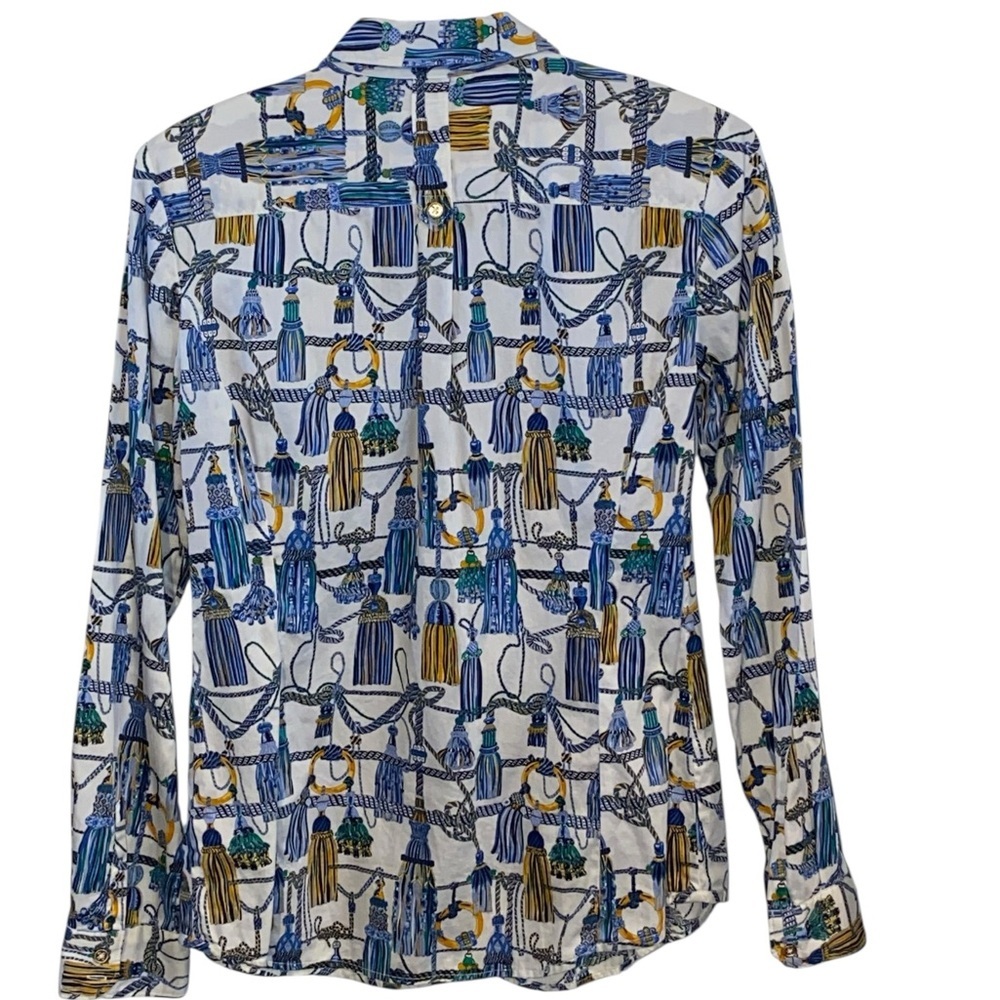 Tommy Hilfiger Blue & Gold Tassel Pattern Button Long Sleeve Up Shirt Old Money - Picture 6 of 12